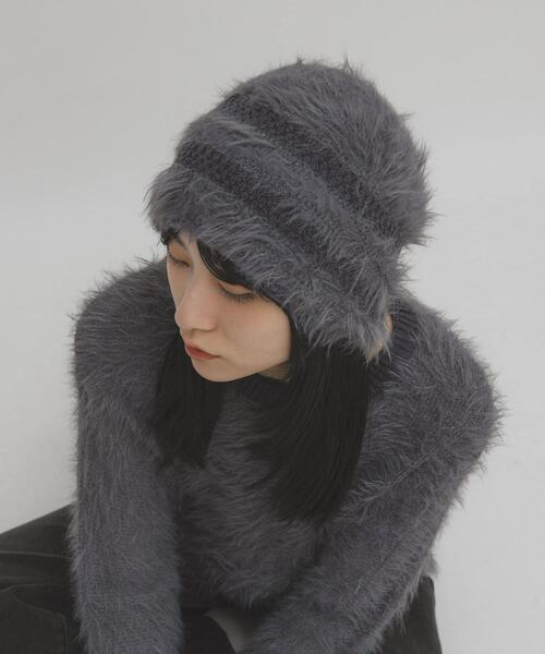 KBF（ケイビーエフ）の「ラインデザインシャギーニットビーニー（ニットキャップ/ビーニー・レディース・チャコールグレー/ブラウン/アイボリー・ONE）」の3枚目の写真