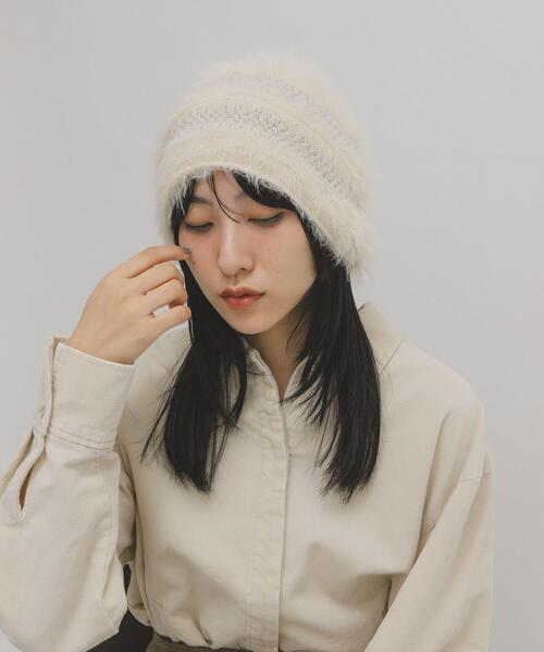 ラインデザインシャギーニットビーニー（ニットキャップ/ビーニー