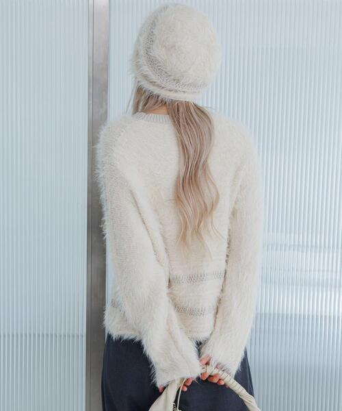 ラインデザインシャギーニットビーニー（ニットキャップ/ビーニー