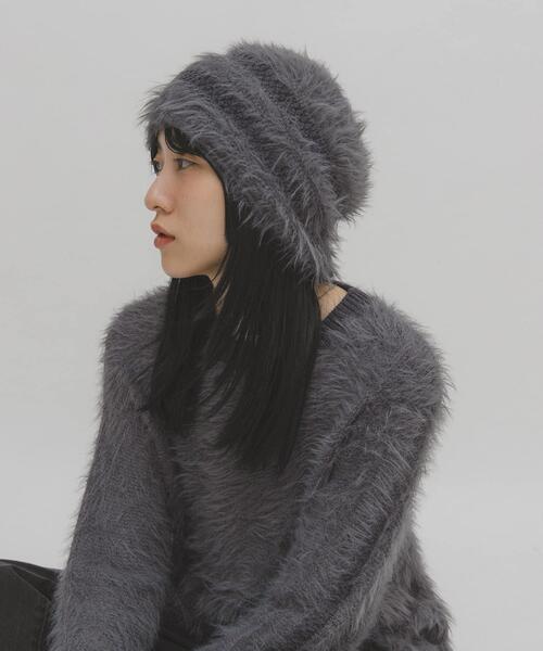 ラインデザインシャギーニットビーニー（ニットキャップ/ビーニー