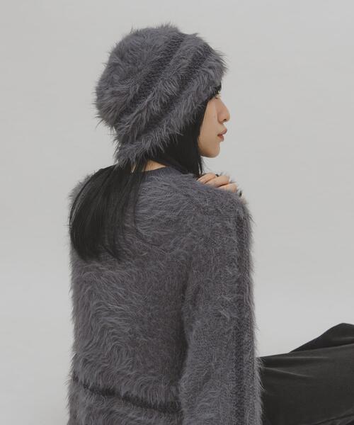 KBF（ケイビーエフ）の「ラインデザインシャギーニットビーニー（ニットキャップ/ビーニー・レディース・チャコールグレー/ブラウン/アイボリー・ONE）」の19枚目の写真