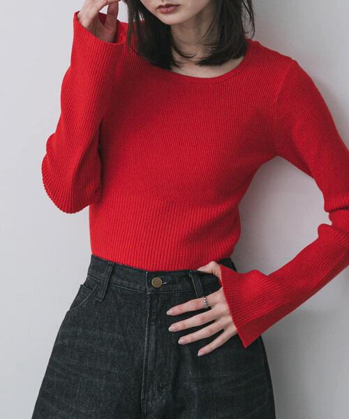 SENSE OF PLACE by URBAN RESEARCH（センスオブプレイスバイアーバンリサーチ）の「『WEB限定』2WAYストレッチラウンドネックセーター（ニット/セーター・レディース・チャコールグレー/ブラウン/レッド/ネイビー/ベージュ・ONE）」の5枚目の写真