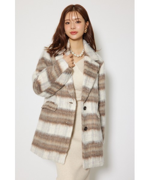 rienda（リエンダ）の「シングルシャギーテーラードジャケットコート 秋服 冬服（テーラードジャケット・レディース・グレー/ホワイト/マルチ・MEDIUM/SMALL）」の4枚目の写真