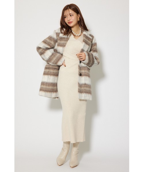 rienda（リエンダ）の「シングルシャギーテーラードジャケットコート 秋服 冬服（テーラードジャケット・レディース・グレー/ホワイト/マルチ・MEDIUM/SMALL）」の5枚目の写真