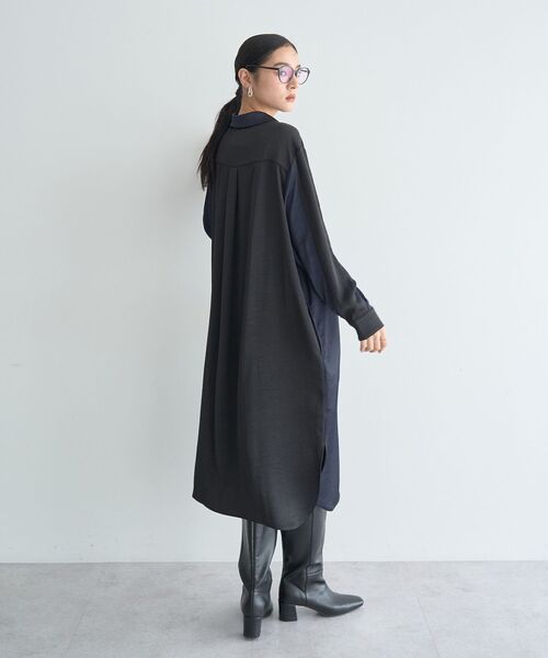 Editt by YECCA VECCA（エディットバイイェッカヴェッカ）の「ヴィンテージサテンシャツワンピース（シャツワンピース・レディース・ネイビー/ライトベージュ/カーキ・FREE）」の6枚目の写真