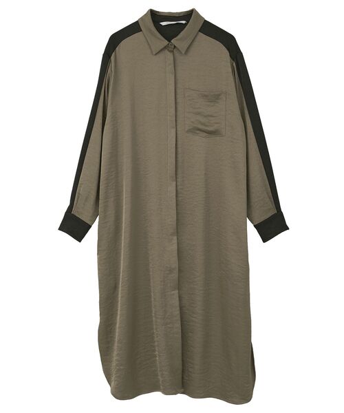 Editt by YECCA VECCA（エディットバイイェッカヴェッカ）の「ヴィンテージサテンシャツワンピース（シャツワンピース・レディース・ネイビー/ライトベージュ/カーキ・FREE）」の15枚目の写真