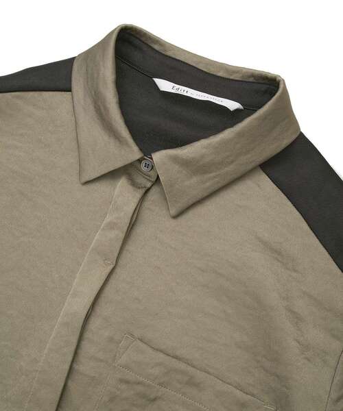 Editt by YECCA VECCA（エディットバイイェッカヴェッカ）の「ヴィンテージサテンシャツワンピース（シャツワンピース・レディース・ネイビー/ライトベージュ/カーキ・FREE）」の20枚目の写真