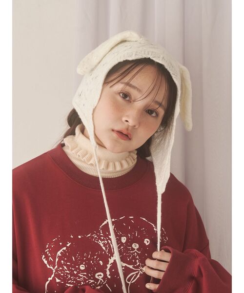 merry jenny（メリージェニー）の「animal lace knit cap（ニットキャップ/ビーニー・レディース・オフホワイト/ライトグレー/ピンク・FREE）」の7枚目の写真