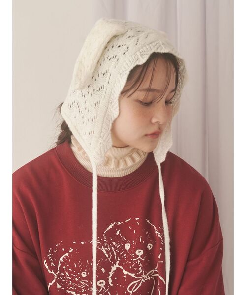 merry jenny（メリージェニー）の「animal lace knit cap（ニットキャップ/ビーニー・レディース・オフホワイト/ライトグレー/ピンク・FREE）」の9枚目の写真