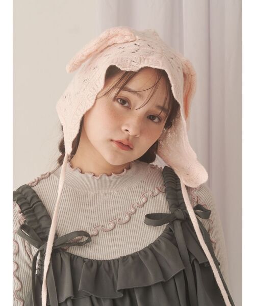 merry jenny（メリージェニー）の「animal lace knit cap（ニットキャップ/ビーニー・レディース・オフホワイト/ライトグレー/ピンク・FREE）」の12枚目の写真