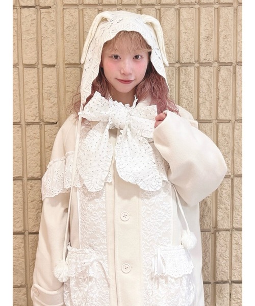 merry jenny（メリージェニー）の「animal lace knit cap（ニットキャップ/ビーニー・レディース・ピンク/ライトグレー/オフホワイト・FREE）」の2枚目の写真