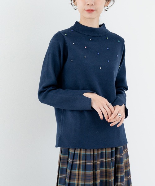 ANNA LUNA(アンナルナ)の「【ANNA LUNA】上品にきらめく 大人の ビジュー ニット(ニット/セーター・レディース・ネイビー/グレー/オフホワイト・MEDIUM)」の3枚目の写真