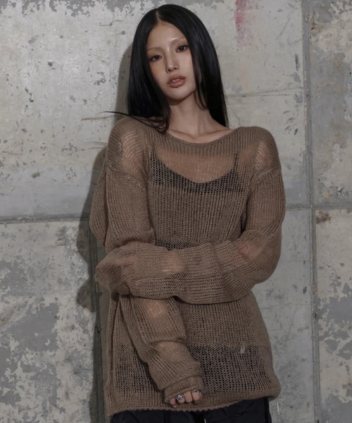 FANCY CLUB（ファンシークラブ）の「【日本未発売/WEB限定】FANCY CLUB(ファンシークラブ)/シースルー ヘイリー ストライプ オーバーサイズ ニット/HAILEY STRIPE KNIT（ニット/セーター・レディース・ブラック/ブラウン・FREE）」の17枚目の写真