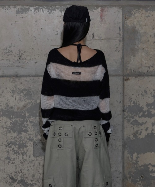 FANCY CLUB（ファンシークラブ）の「【日本未発売/WEB限定】FANCY CLUB(ファンシークラブ)/シースルー ヘイリー ストライプ オーバーサイズ ニット/HAILEY STRIPE KNIT（ニット/セーター・レディース・ブラック/ブラウン・FREE）」の7枚目の写真