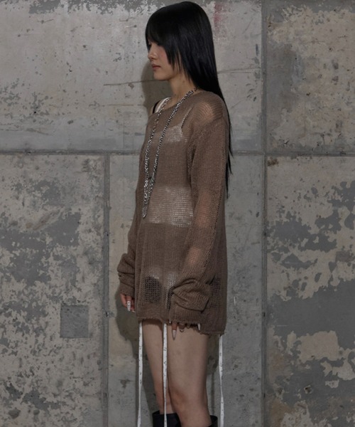 FANCY CLUB（ファンシークラブ）の「【日本未発売/WEB限定】FANCY CLUB(ファンシークラブ)/シースルー ヘイリー ストライプ オーバーサイズ ニット/HAILEY STRIPE KNIT（ニット/セーター・レディース・ブラック/ブラウン・FREE）」の13枚目の写真