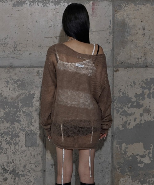 FANCY CLUB（ファンシークラブ）の「【日本未発売/WEB限定】FANCY CLUB(ファンシークラブ)/シースルー ヘイリー ストライプ オーバーサイズ ニット/HAILEY STRIPE KNIT（ニット/セーター・レディース・ブラック/ブラウン・FREE）」の14枚目の写真