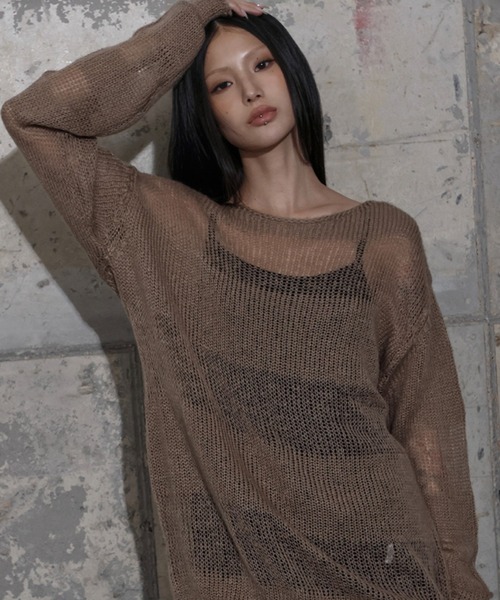 FANCY CLUB（ファンシークラブ）の「【日本未発売/WEB限定】FANCY CLUB(ファンシークラブ)/シースルー ヘイリー ストライプ オーバーサイズ ニット/HAILEY STRIPE KNIT（ニット/セーター・レディース・ブラック/ブラウン・FREE）」の16枚目の写真