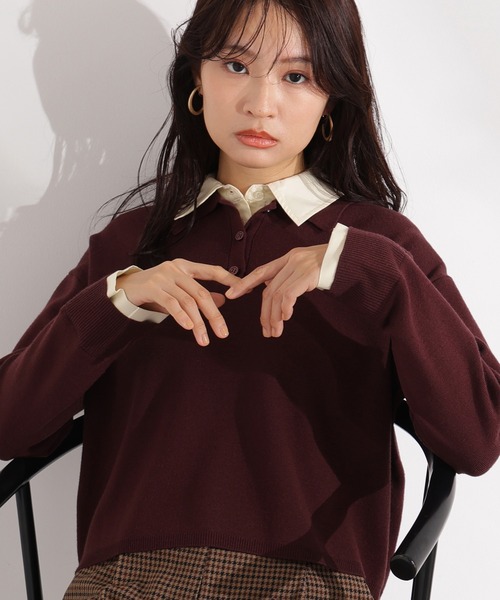 N.（N. Natural Beauty Basic）（エヌエヌナチュラルビューティーベーシック）の「シャツレイヤードニットⅡ（ニット/セーター・レディース・グレー/ネイビー/ブラウン・MEDIUM）」の3枚目の写真