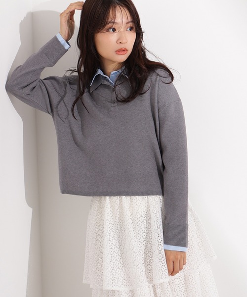 N.（N. Natural Beauty Basic）（エヌエヌナチュラルビューティーベーシック）の「シャツレイヤードニットⅡ（ニット/セーター・レディース・グレー/ネイビー/ブラウン・MEDIUM）」の2枚目の写真