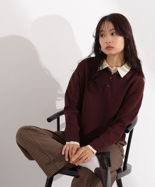 N.（N. Natural Beauty Basic）（エヌエヌナチュラルビューティーベーシック）の「シャツレイヤードニットⅡ（ニット/セーター・レディース・グレー/ネイビー/ブラウン・MEDIUM）」の12枚目の写真