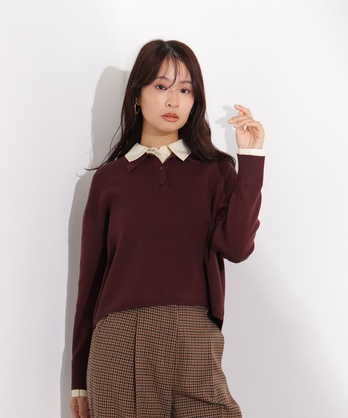 N.（N. Natural Beauty Basic）（エヌエヌナチュラルビューティーベーシック）の「シャツレイヤードニットⅡ（ニット/セーター・レディース・グレー/ネイビー/ブラウン・MEDIUM）」の14枚目の写真