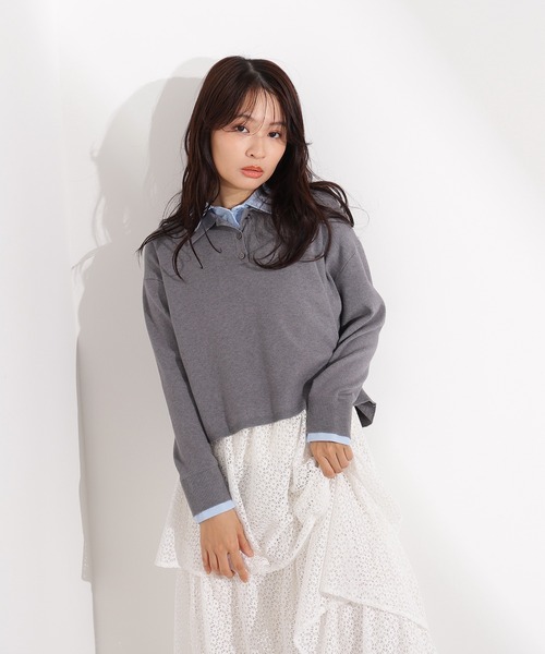 N.（N. Natural Beauty Basic）（エヌエヌナチュラルビューティーベーシック）の「シャツレイヤードニットⅡ（ニット/セーター・レディース・グレー/ネイビー/ブラウン・MEDIUM）」の4枚目の写真