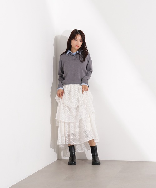 N.（N. Natural Beauty Basic）（エヌエヌナチュラルビューティーベーシック）の「シャツレイヤードニットⅡ（ニット/セーター・レディース・グレー/ネイビー/ブラウン・MEDIUM）」の5枚目の写真