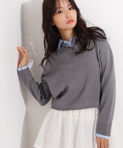 N.（N. Natural Beauty Basic）（エヌエヌナチュラルビューティーベーシック）の「シャツレイヤードニットⅡ（ニット/セーター・レディース・グレー/ネイビー/ブラウン・MEDIUM）」の6枚目の写真