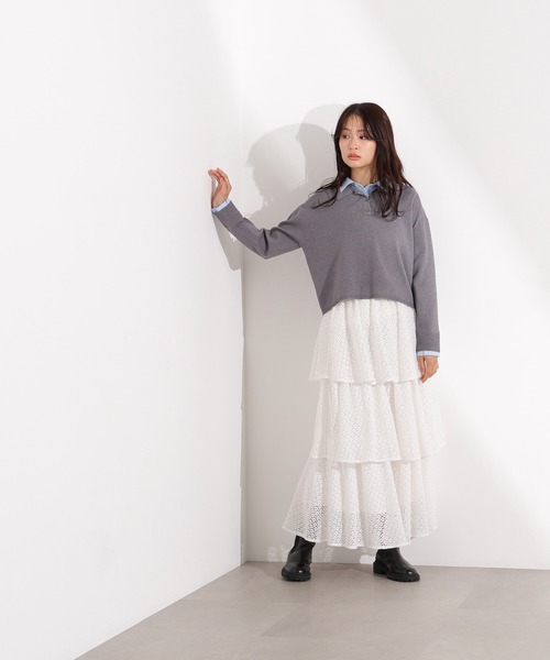 N.（N. Natural Beauty Basic）（エヌエヌナチュラルビューティーベーシック）の「シャツレイヤードニットⅡ（ニット/セーター・レディース・グレー/ネイビー/ブラウン・MEDIUM）」の7枚目の写真