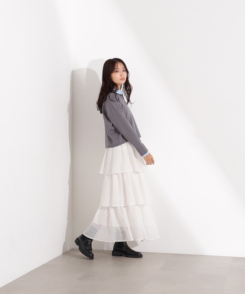 N.（N. Natural Beauty Basic）（エヌエヌナチュラルビューティーベーシック）の「シャツレイヤードニットⅡ（ニット/セーター・レディース・グレー/ネイビー/ブラウン・MEDIUM）」の8枚目の写真