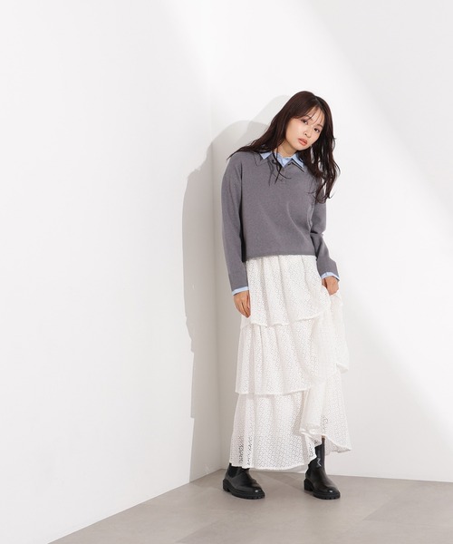 N.（N. Natural Beauty Basic）（エヌエヌナチュラルビューティーベーシック）の「シャツレイヤードニットⅡ（ニット/セーター・レディース・グレー/ネイビー/ブラウン・MEDIUM）」の9枚目の写真