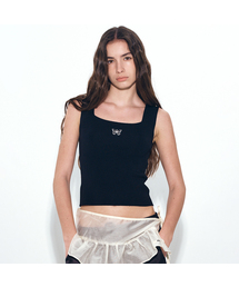 NICK&NICOLE（ニックアンドニコール）の「BUTTERFLY CROP SQUARE NECK KNIT SLEEVELESS_BLACK（Tシャツ/カットソー・レディース）」