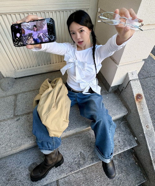 CRANK(クランク)の「ダブルリボンタイトトップ_ホワイト(Tシャツ/カットソー・レディース・ホワイト・FREE)」の1枚目の写真