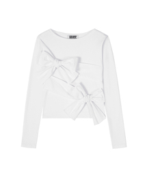 CRANK | ダブルリボンタイトトップ_ホワイト(Tシャツ/カットソー)