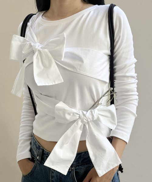 CRANK(クランク)の「ダブルリボンタイトトップ_ホワイト(Tシャツ/カットソー・レディース・その他・FREE)」の4枚目の写真