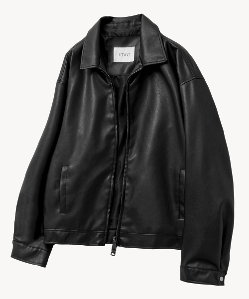 セール】442 VEGAN LEATHER OVERFIT JUMPER_BLACK（ライダース