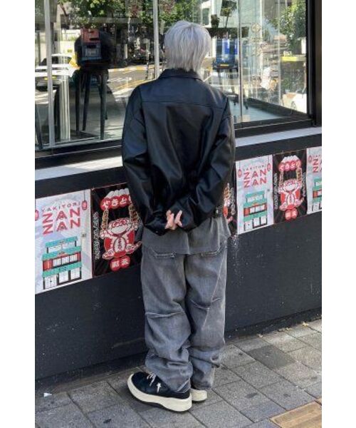 セール】442 VEGAN LEATHER OVERFIT JUMPER_BLACK（ライダース