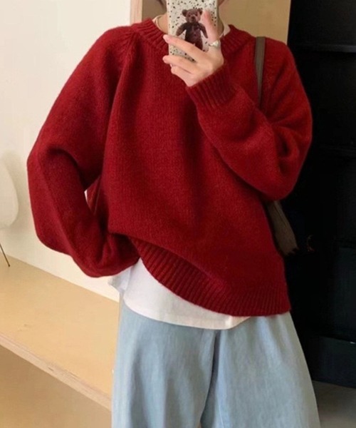 CADBURY（キャドバリー）の「ｵｰﾊﾞｰｻｲｽﾞｸﾙｰﾈｯｸﾆｯﾄﾄｯﾌﾟｽ（ニット/セーター・レディース・ブラック/ホワイト/ブルー/グリーン/オレンジ/イエロー/レッド/ピンク・FREE）」の8枚目の写真