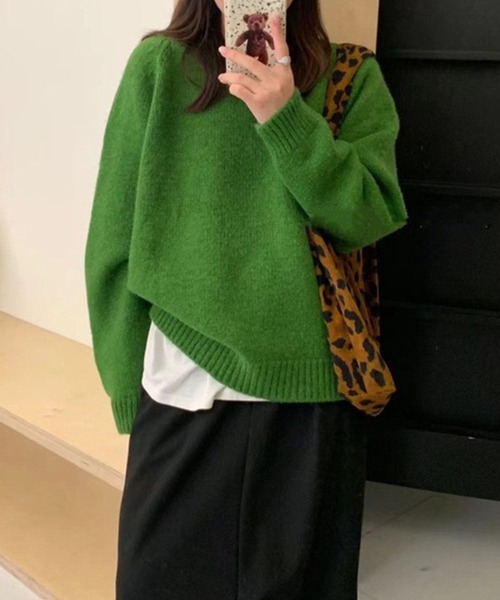 CADBURY（キャドバリー）の「ｵｰﾊﾞｰｻｲｽﾞｸﾙｰﾈｯｸﾆｯﾄﾄｯﾌﾟｽ（ニット/セーター・レディース・ブラック/ホワイト/ブルー/グリーン/オレンジ/イエロー/レッド/ピンク・FREE）」の4枚目の写真