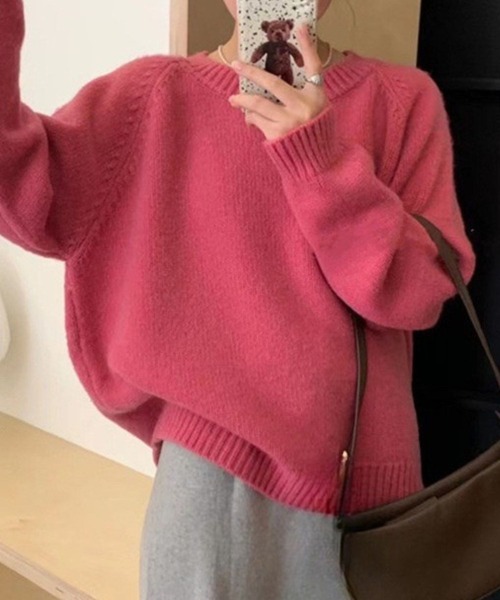 CADBURY（キャドバリー）の「ｵｰﾊﾞｰｻｲｽﾞｸﾙｰﾈｯｸﾆｯﾄﾄｯﾌﾟｽ（ニット/セーター・レディース・ブラック/ホワイト/ブルー/グリーン/オレンジ/イエロー/レッド/ピンク・FREE）」の14枚目の写真