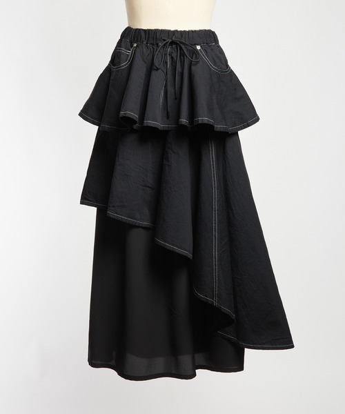 gomme（ゴム）の「レイヤードデニムスカート（デニムスカート・レディース・ブラック/インディゴブルー・MEDIUM）」の6枚目の写真