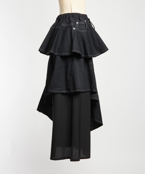 gomme（ゴム）の「レイヤードデニムスカート（デニムスカート・レディース・ブラック/インディゴブルー・MEDIUM）」の9枚目の写真