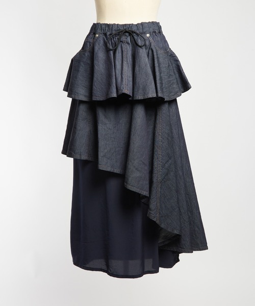 gomme（ゴム）の「レイヤードデニムスカート（デニムスカート・レディース・ブラック/インディゴブルー・MEDIUM）」の15枚目の写真