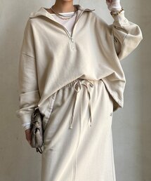 裏起毛ドロストハーフジッププルオーバー