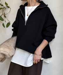 DouDou | 裏起毛ドロストハーフジッププルオーバー(Tシャツ/カットソー)