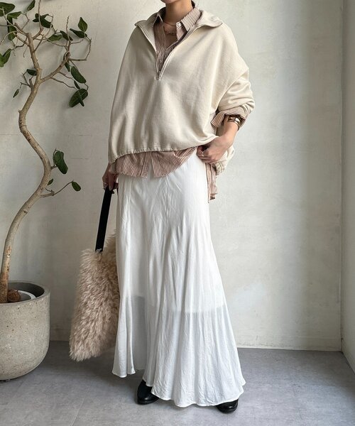 DouDou（ドゥドゥ）の「裏起毛ドロストハーフジッププルオーバー（Tシャツ/カットソー・レディース・ブラック/アイボリー/チャコールグレー・FREE）」の4枚目の写真