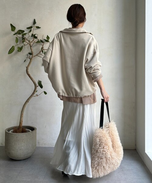 DouDou（ドゥドゥ）の「裏起毛ドロストハーフジッププルオーバー（Tシャツ/カットソー・レディース・ブラック/アイボリー/チャコールグレー・FREE）」の6枚目の写真