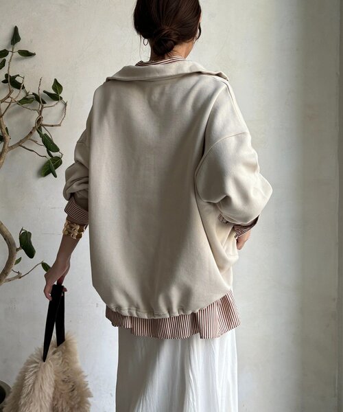 DouDou（ドゥドゥ）の「裏起毛ドロストハーフジッププルオーバー（Tシャツ/カットソー・レディース・ブラック/アイボリー/チャコールグレー・FREE）」の7枚目の写真