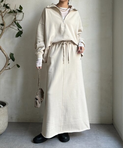 DouDou（ドゥドゥ）の「裏起毛ドロストハーフジッププルオーバー（Tシャツ/カットソー・レディース・ブラック/アイボリー/チャコールグレー・FREE）」の10枚目の写真