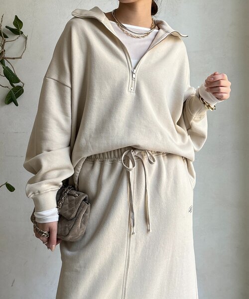 DouDou（ドゥドゥ）の「裏起毛ドロストハーフジッププルオーバー（Tシャツ/カットソー・レディース・ブラック/アイボリー/チャコールグレー・FREE）」の13枚目の写真